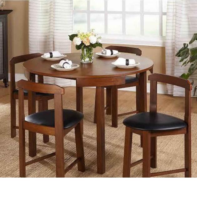 Beech Wood Dining Set with 4 Chairs | Brown & Black