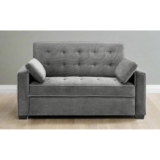 Practical Single Sofa Bed in Natural Beech Wood and Linen | Comfortable Gray