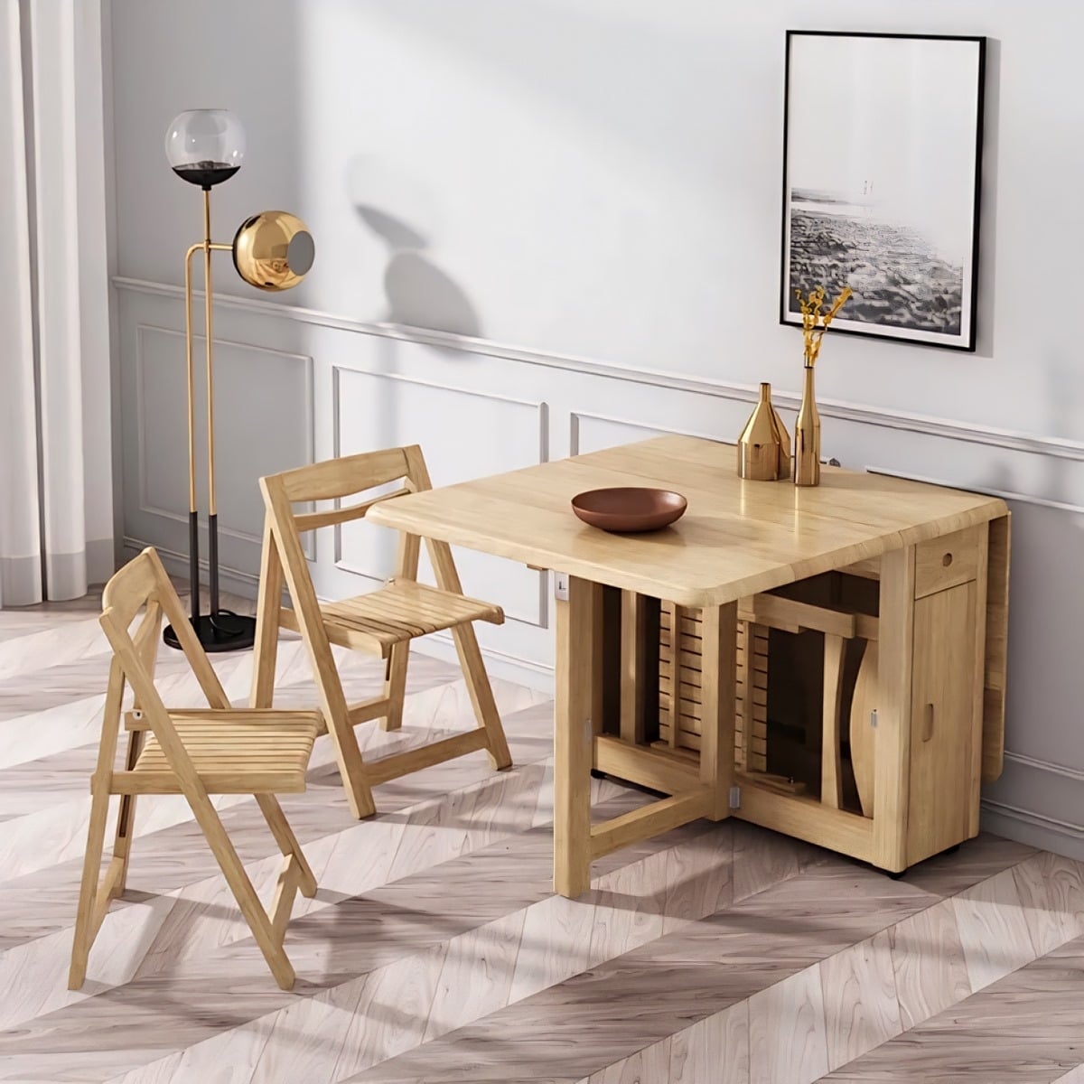 5-Piece MDF & Beech Wood Dining Set | Beige Practical Design (Table + 4 Chairs) - Image 3