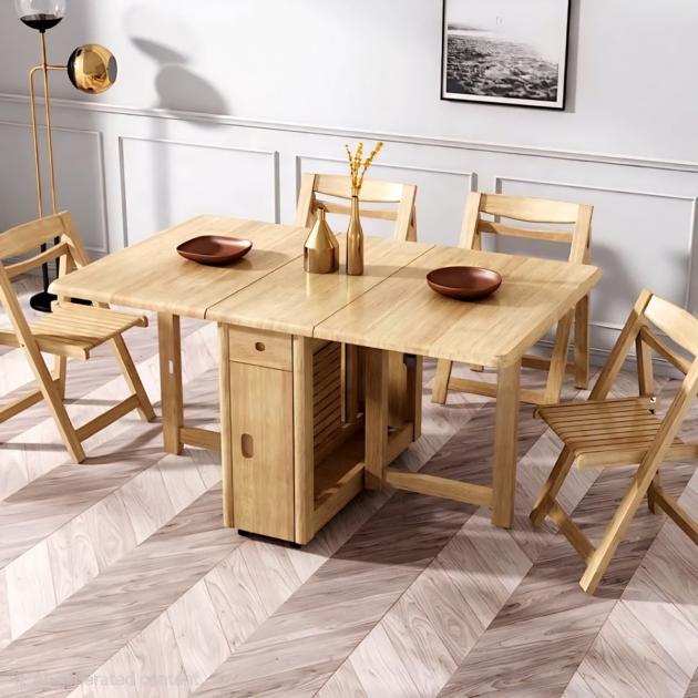 5-Piece MDF & Beech Wood Dining Set | Beige Practical Design (Table + 4 Chairs)
