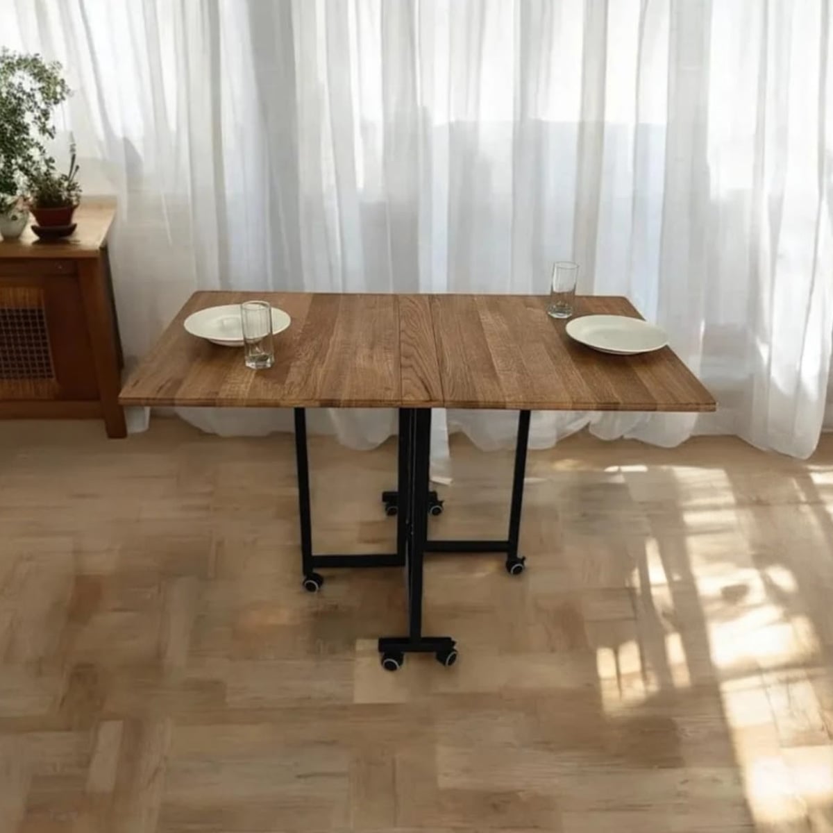 Extendable Dining Table from MDF and Metal | Practical Black and Brown Design - Image 2