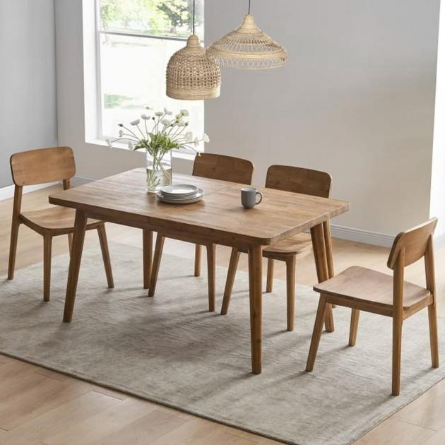 Beech Wood Dining Room Set with 4 Chairs | Brown