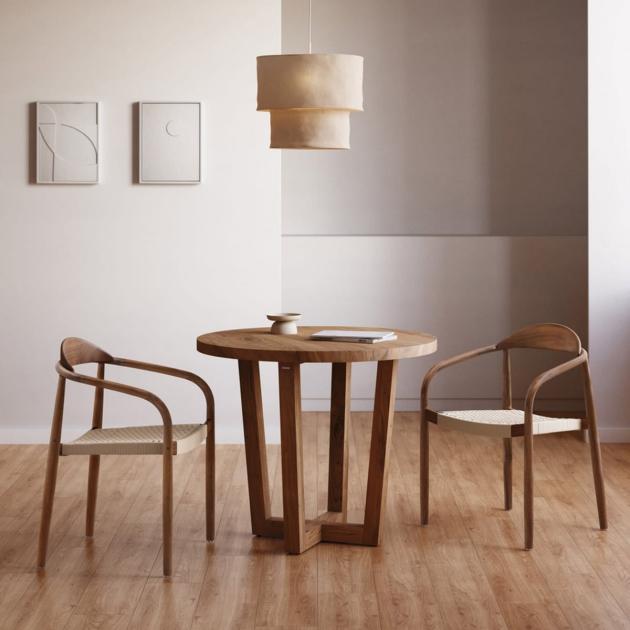 Three-Piece Beech Wood Dining Room Set in Brown and Beige