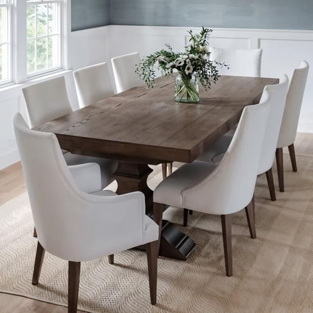 Premium Beech Wood Dining Room Set with 8 Chairs | Brown & Off-White