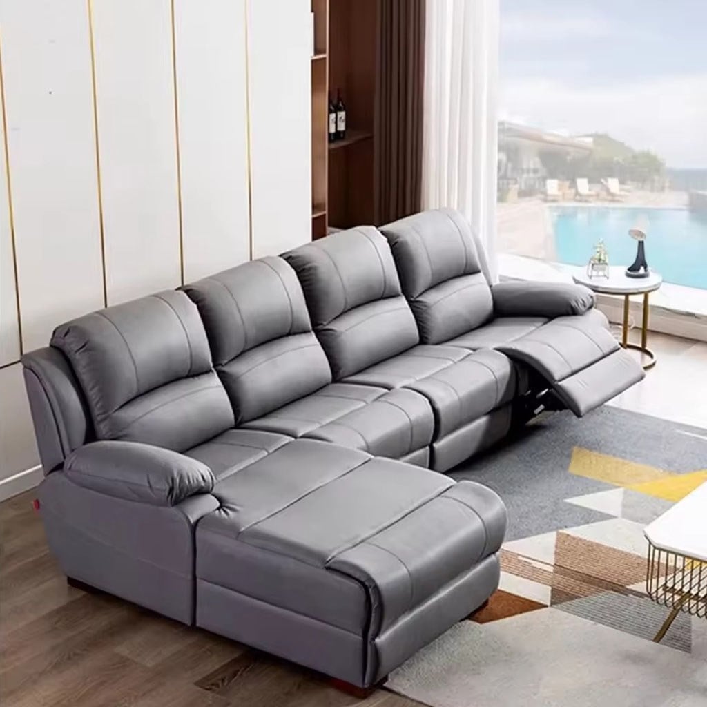 L-Shaped Sofa in Beech Wood and Suede Leather | Light Gray with Practical Design