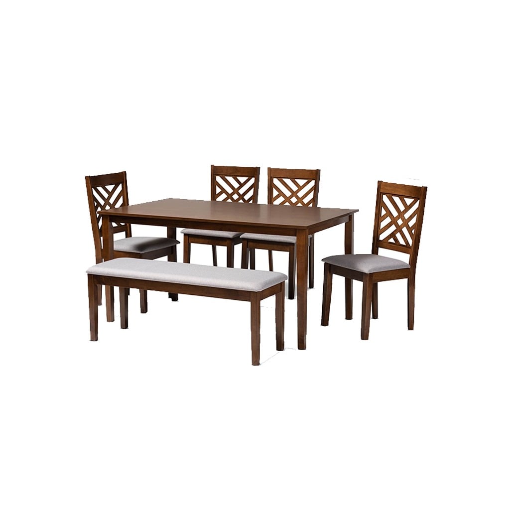 6-Piece Beech Wood and Linen Dining Room Set in Brown - Image 2