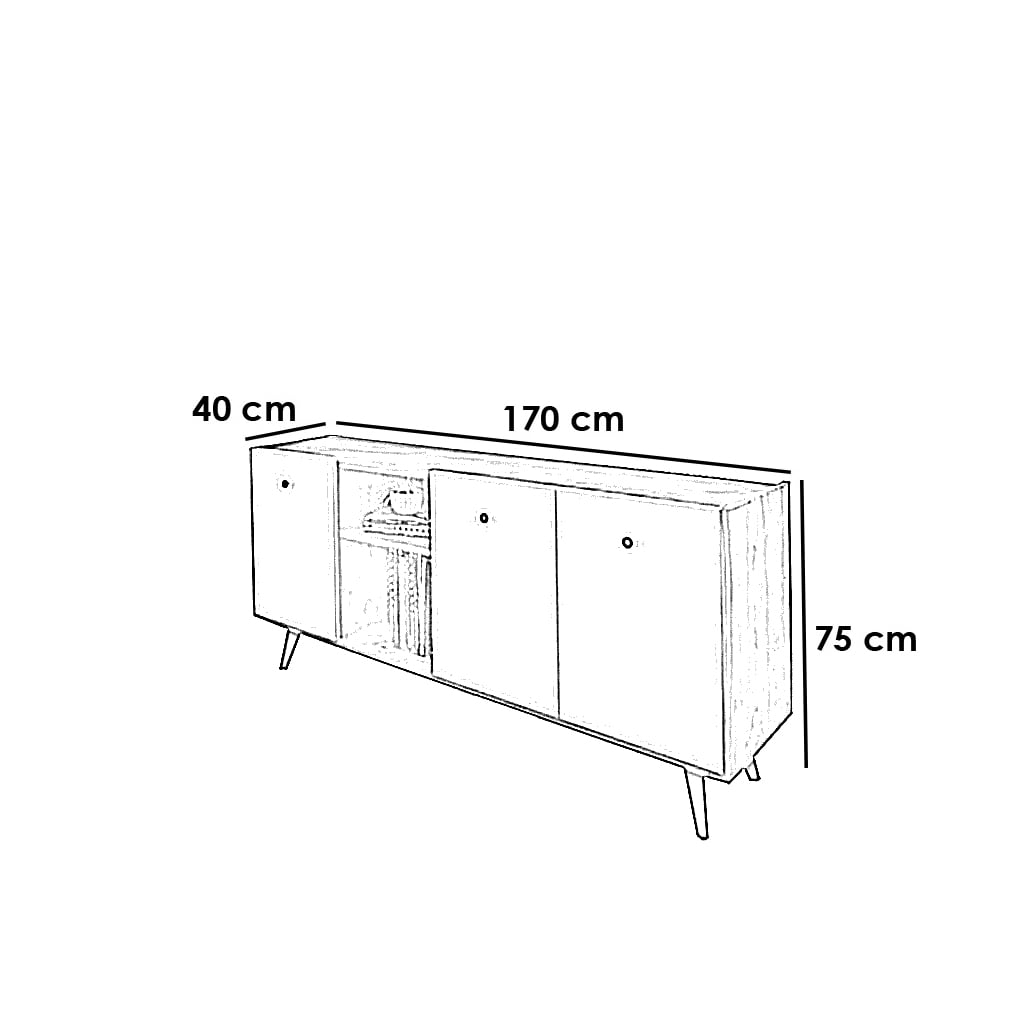 Spanish MDF Buffet Cabinet – White & Wood (75×170×40 cm) - Image 2