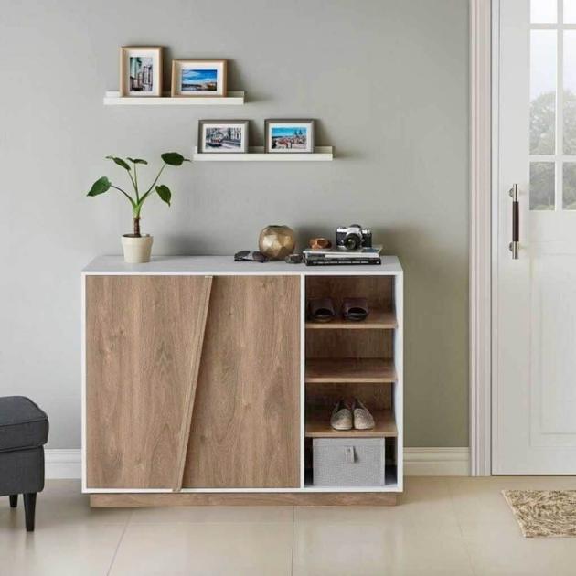 MDF Shoe Cabinet with Door and 3 Side Shelves