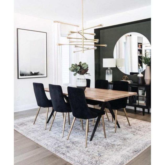 Beech Wood and Counter Wood Dining Room Set with Velvet Chairs | Beige & Black – 7 Pieces