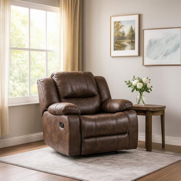3-Position Recliner Chair – Musky Wood & Inverted Leather – Brown