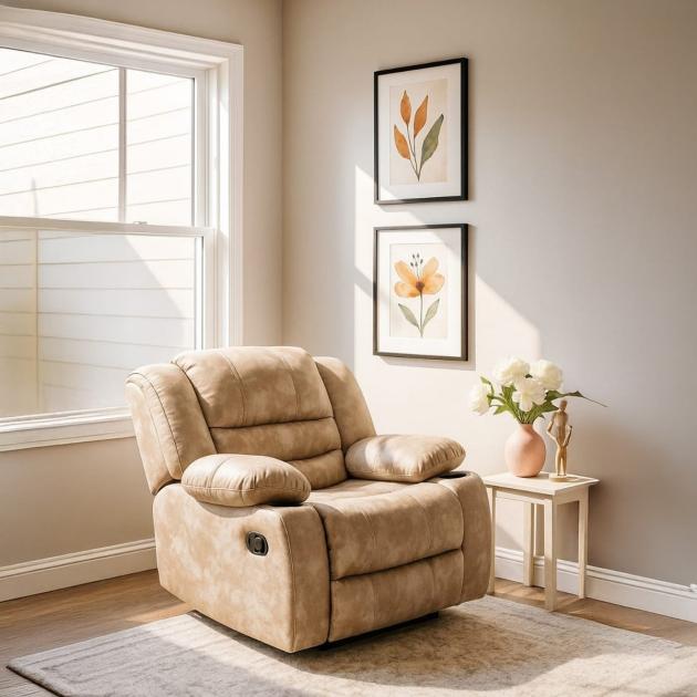 3-Position Recliner Chair – Musky Wood & Inverted Leather – Beige
