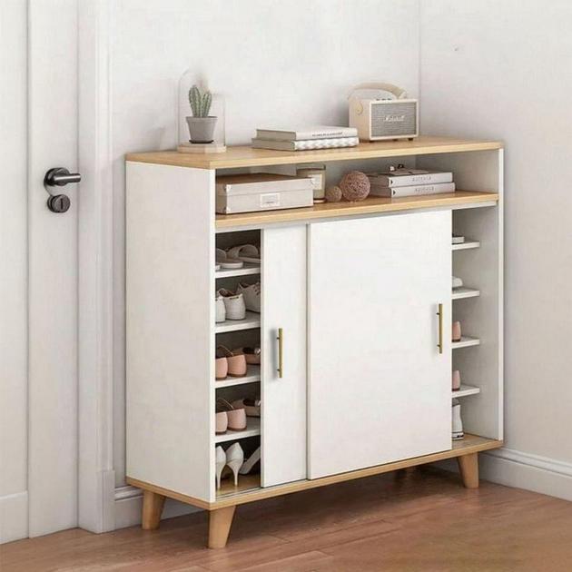 MDF Shoe Cabinet – 4 Shelves (White & Beige)