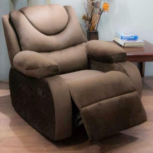Recliner Chair – Beech Wood & Inverted Leather (Brown)