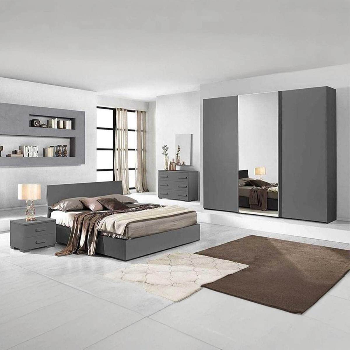 Bedroom Set – MDF Wood (4 Pieces) | Grey