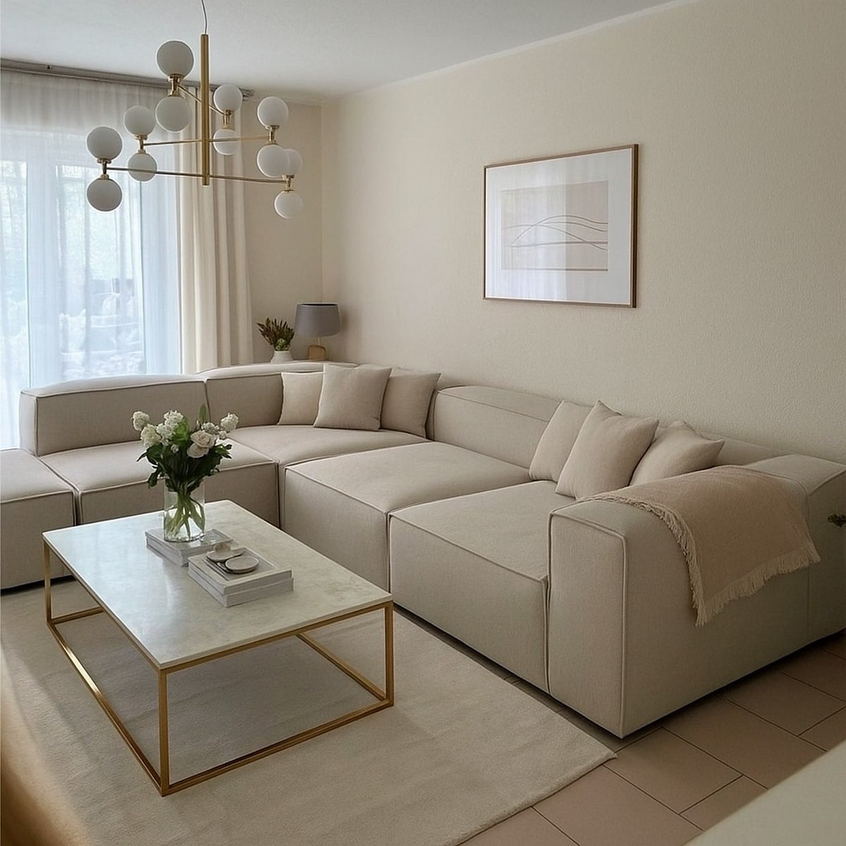 Corner Sofa with 2 Ottomans – Natural Wood & Linen - Image 3