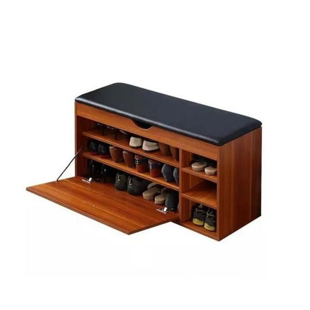 Counter Wood & Leather Shoe Cabinet – 3 Shelves