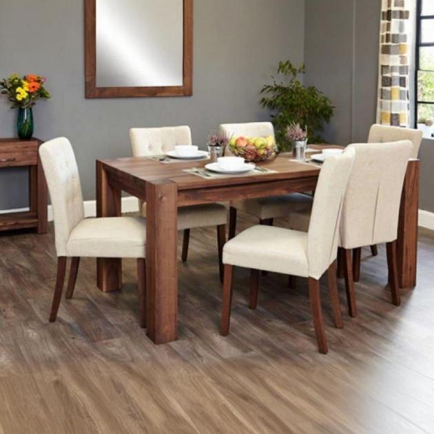 Dining Table Set – Beech Wood, MDF & Velvet (7 Pieces)